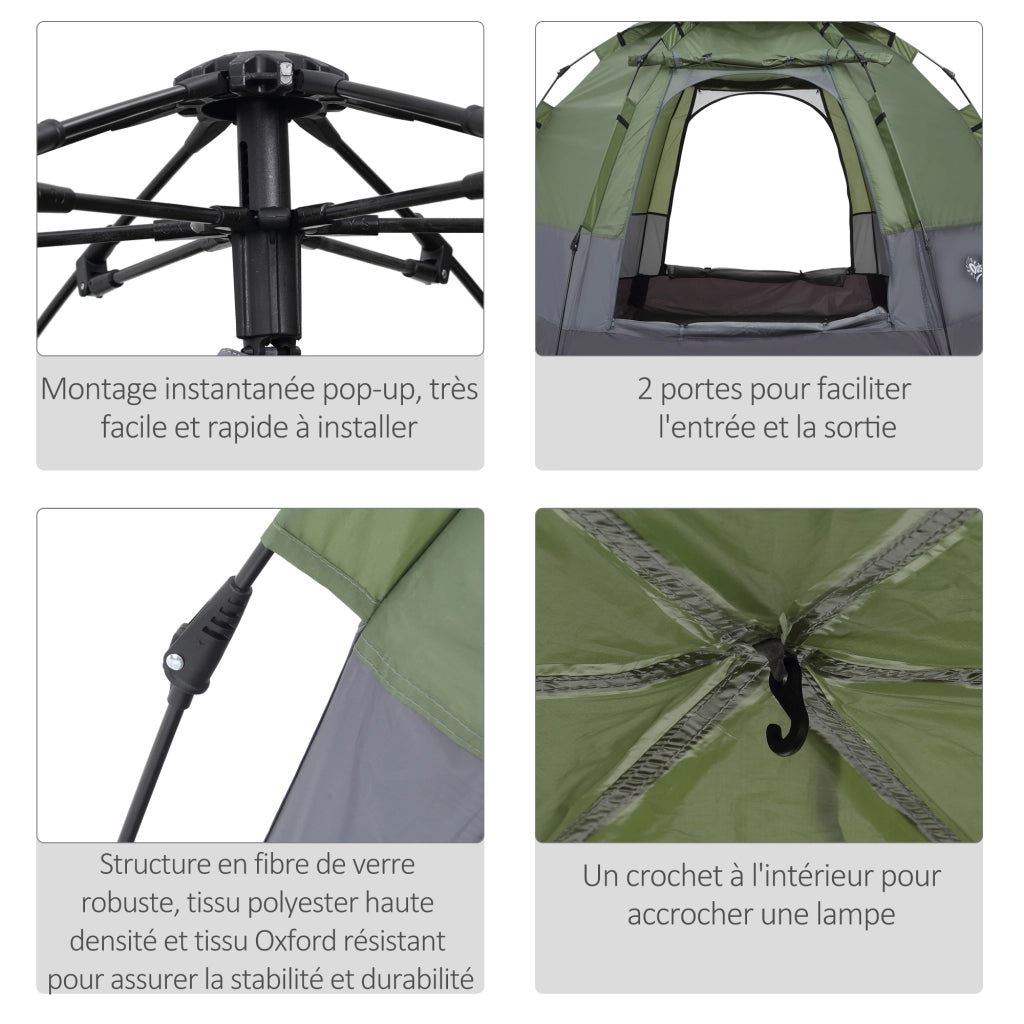 Tenda da campeggio pop up 3-4 persone ¨C zephmum ¨C verde grigio 260x260x150 cm