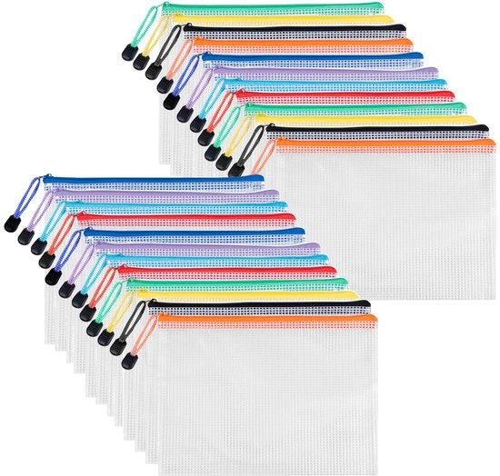 Documenti A5, 24 pezzi Borse documenti con chiusura a raccordo, Borse dossier con chiusura a raccordo, Chiusura a raccordo in plastica trasparente per documenti e cosmetici