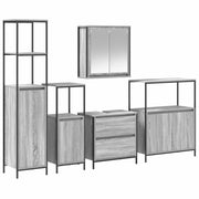 Set di mobili per il Bagno | Armadio da bagno 5 pz Grigio Legno multistrato