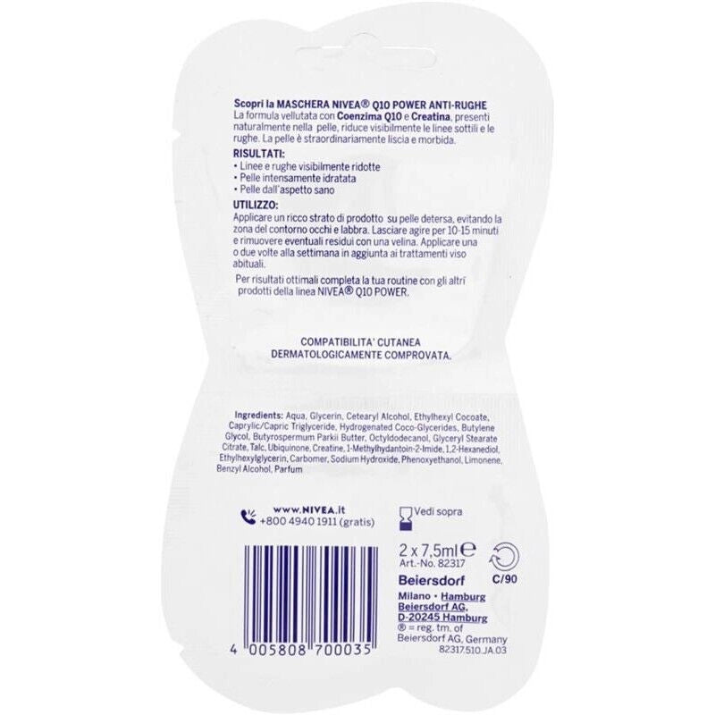 NIVEA MASCHERA VISO ANTIRUGHE Q10 2 DOSI DA 7,5 ML L'UNA