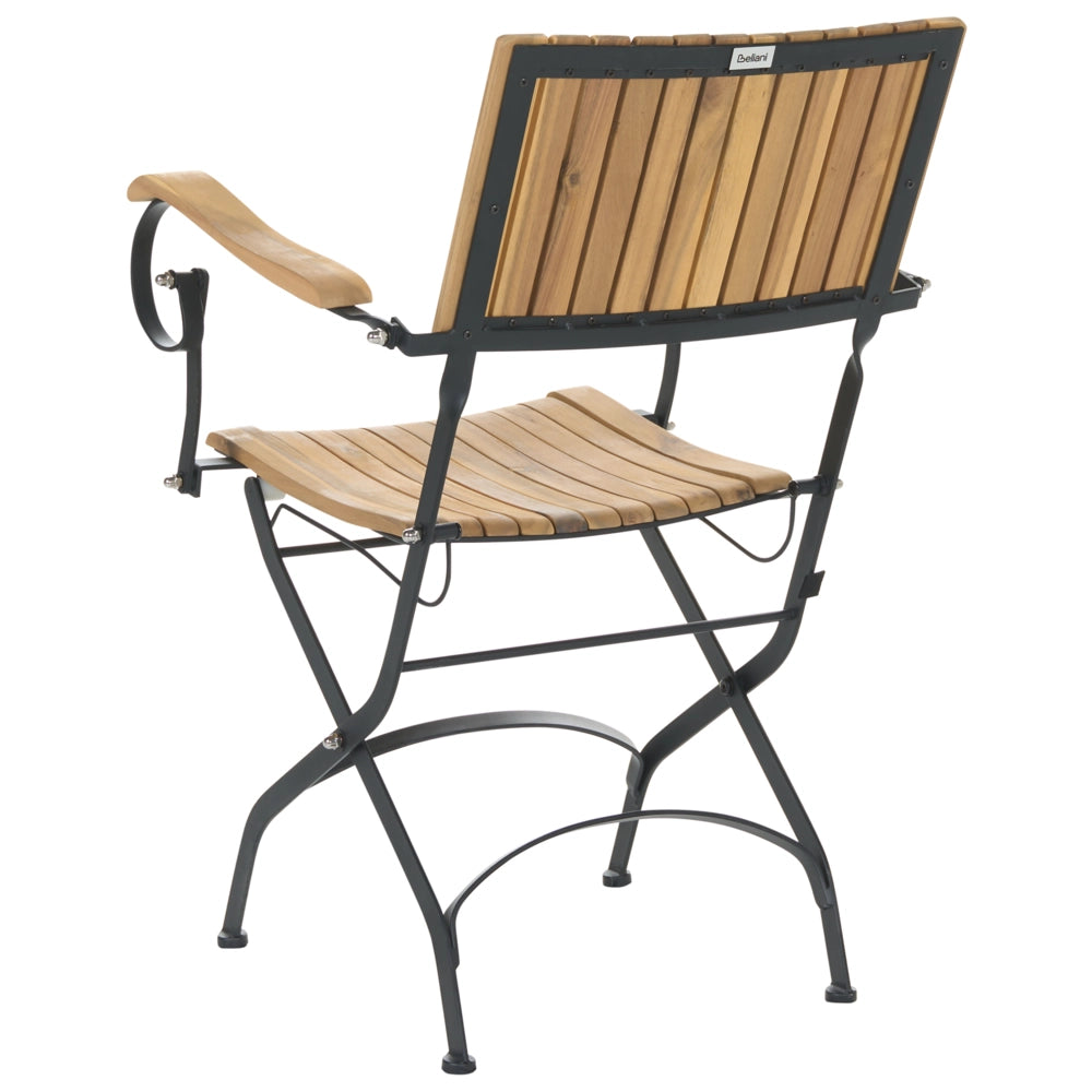 Set da giardino composto da 2 sedie con braccioli in legno di acacia laminato, struttura in acciaio, stile moderno, marrone chiaro