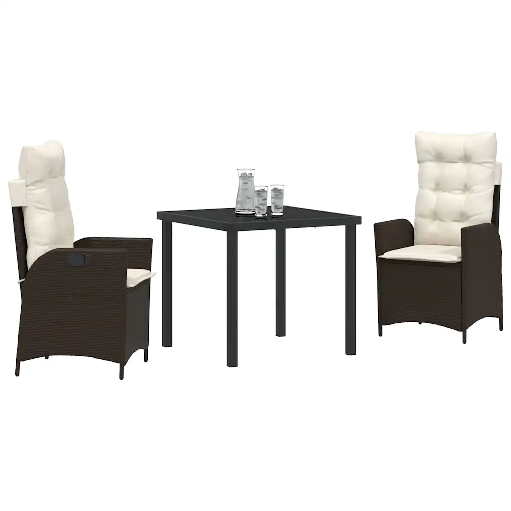 Set da Pranzo per Giardino con cuscino 3 pcs Marrone polyrattan
