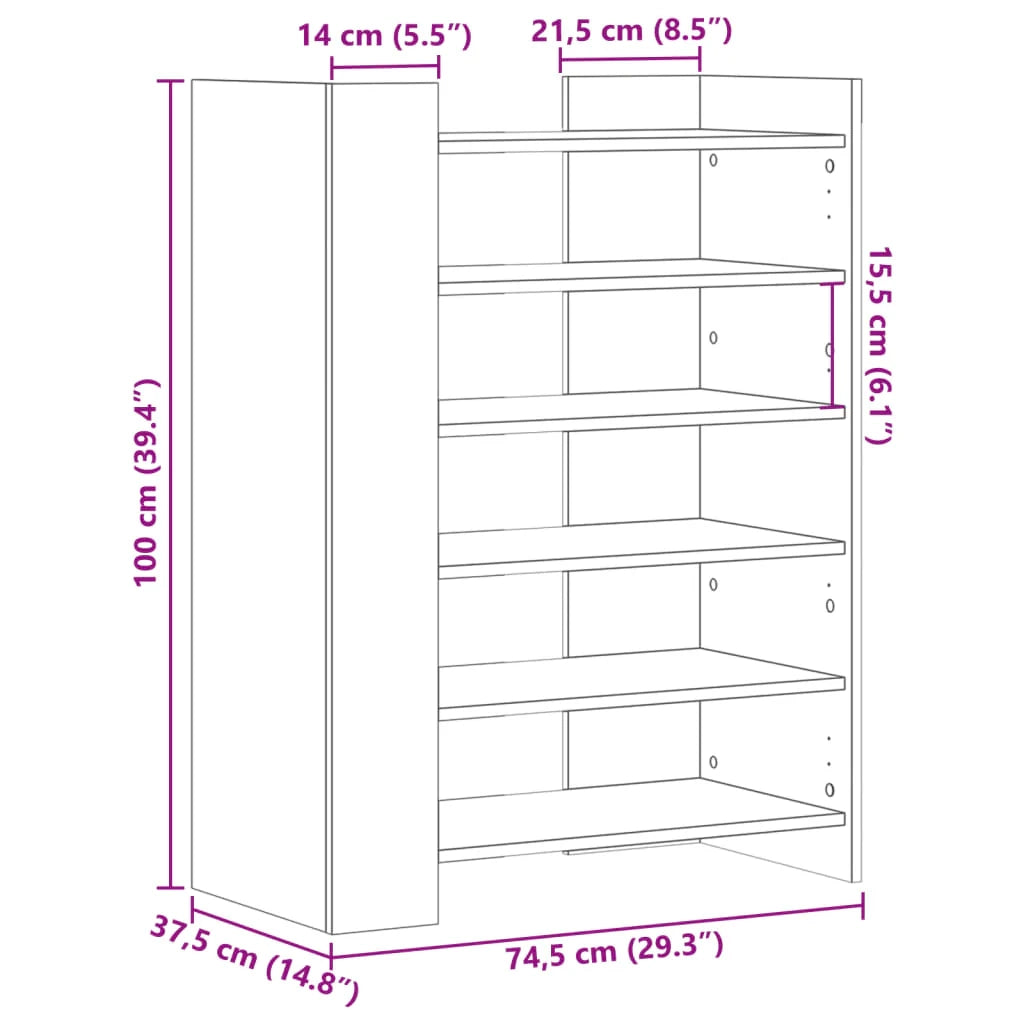 Scarpiera mobiletto portascarpe mobile per ingresso/corridoio/soggiorno 74,5 x 37,5 x 100 cm legno ingegnerizzato bianco 02_0021501