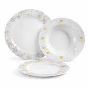 MA MAISON SERVIZIO PIATTI 18 PEZZI IN PORCELLANA CON MARGHERITE, SET TAVOLA 6 PERSONE 6 PIANI 6 FONDI 6 DESSERT BIANCO