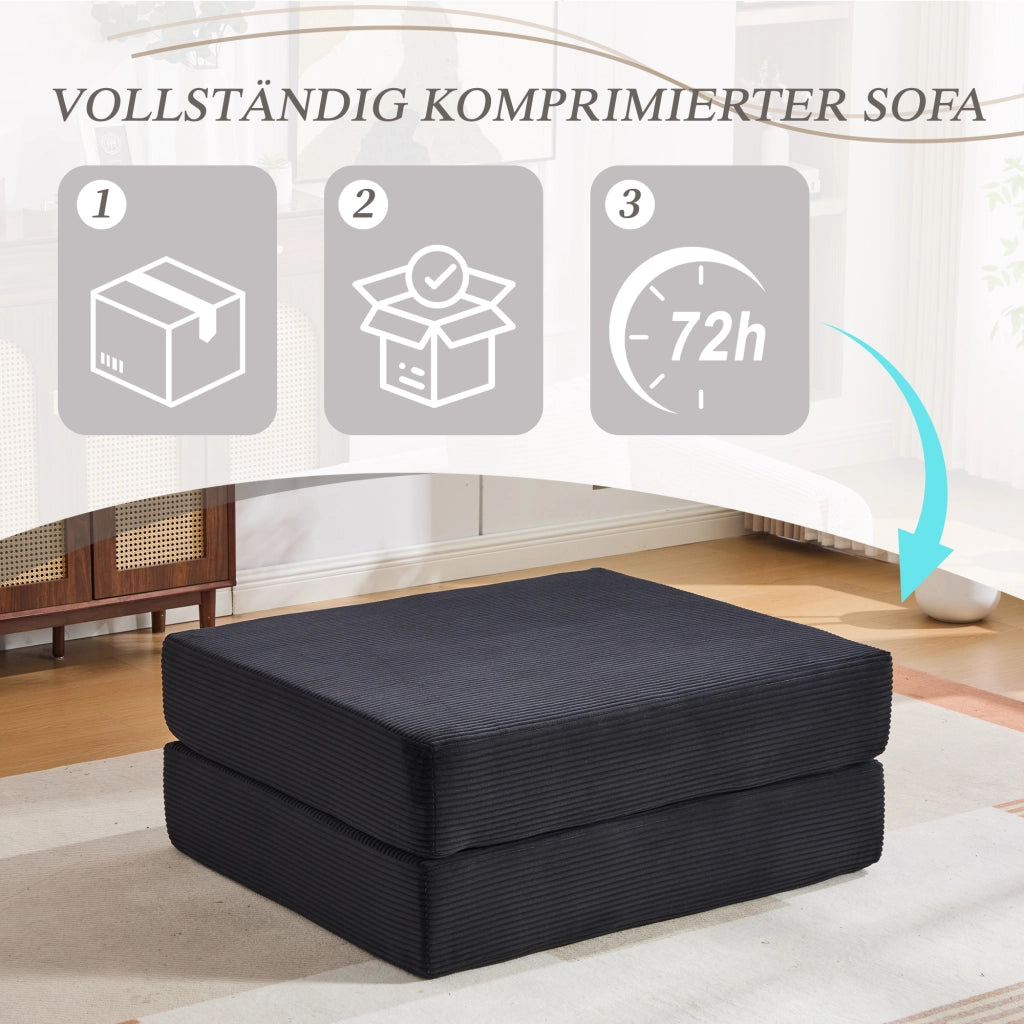 POUF pieghevole convertibile 109x95x43 cm in corduroy nero