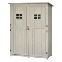 Casetta da Giardino Legno con Porta Doppia, Mensole e Finestre, 127.5x50x164cm