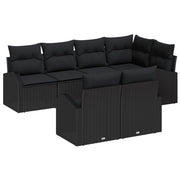 Set Divano da Giardino  a 7 Pezzi con Cuscini Nero Polyrattan