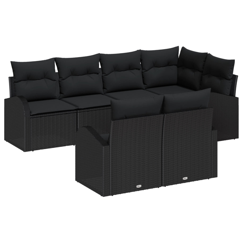 Set Divano da Giardino  a 7 Pezzi con Cuscini Nero Polyrattan