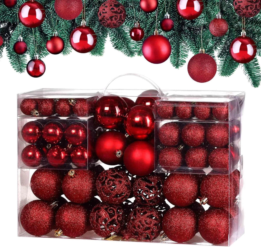 Deuba® Palline per Albero di Natale Set 100pz Lucide Opache Palle Natalizie Ø 3/4/6 cm Decorazioni Addobbi Natalizi