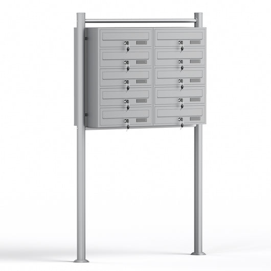 Cassetta postale condominiale autoportante 10 posti, grigio, 2 moduli con supporto a terra