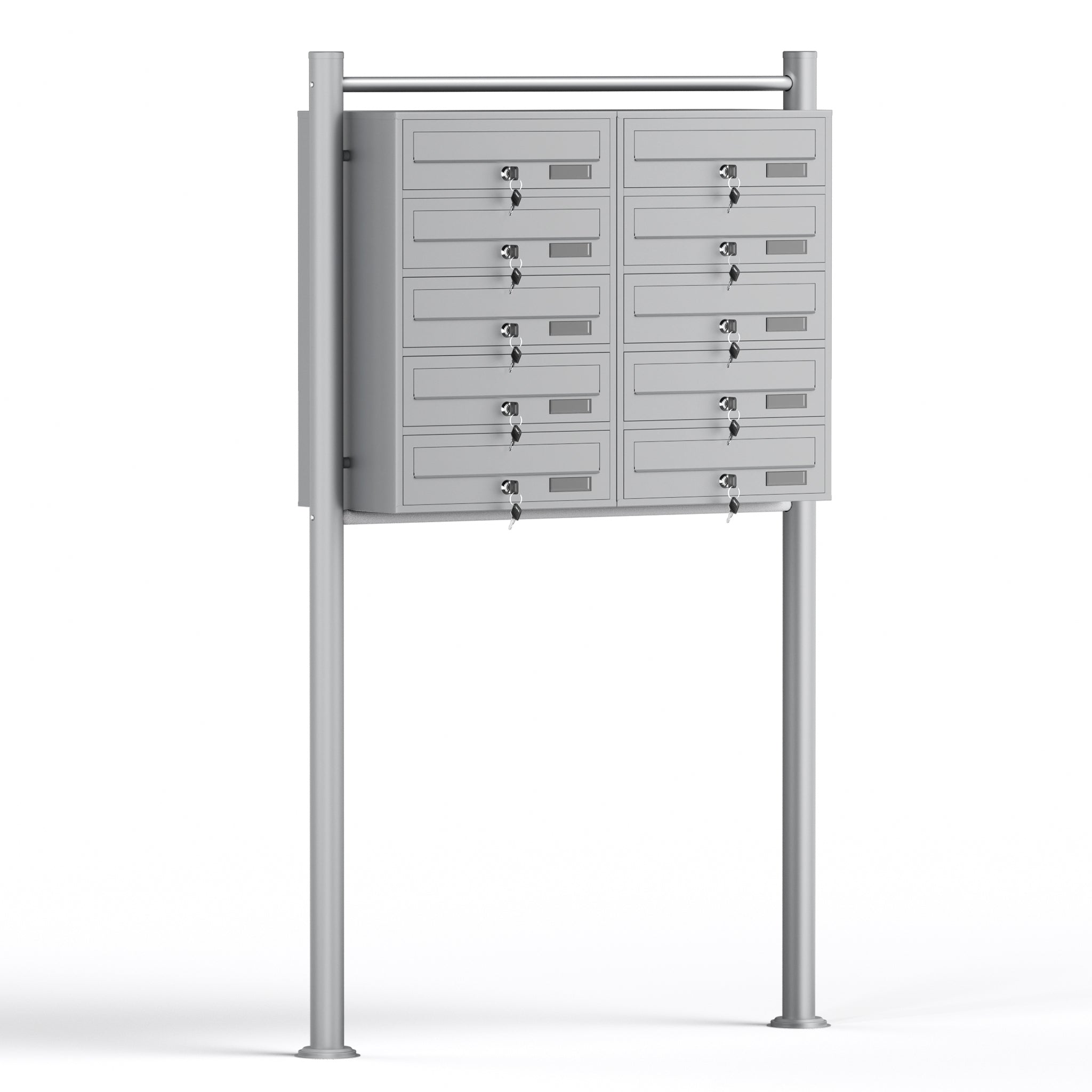 Cassetta postale condominiale autoportante 10 posti, grigio, 2 moduli con supporto a terra