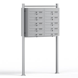 Cassetta postale condominiale autoportante 10 posti, grigio, 2 moduli con supporto a terra