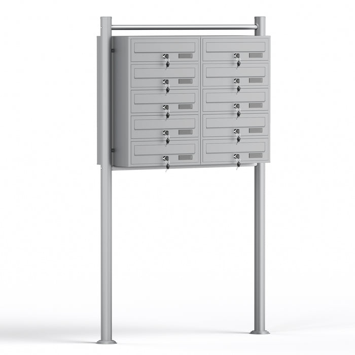 Cassetta postale condominiale autoportante 10 posti, grigio, 2 moduli con supporto a terra