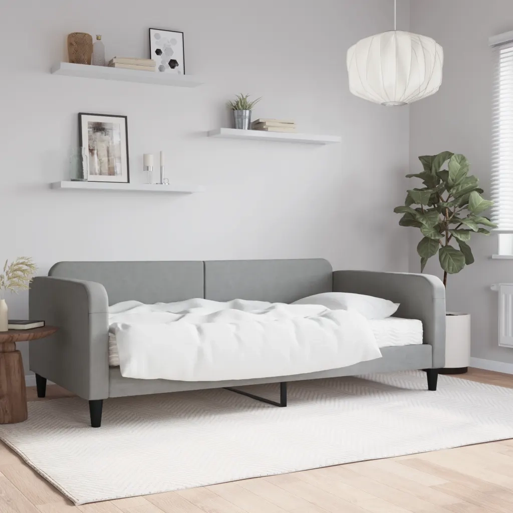 Divano letto | Sof¨¤ letto | Letto singolo con Materasso Grigio Chiaro 100x200 cm in Tessuto