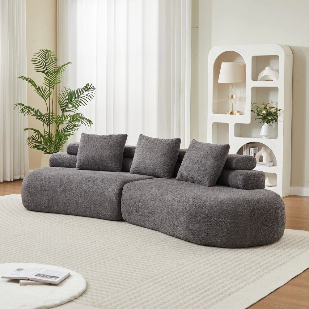 Divano modulare 3 posti ¨C Minimal ¨C grigio tessuto chenille design a mezzaluna