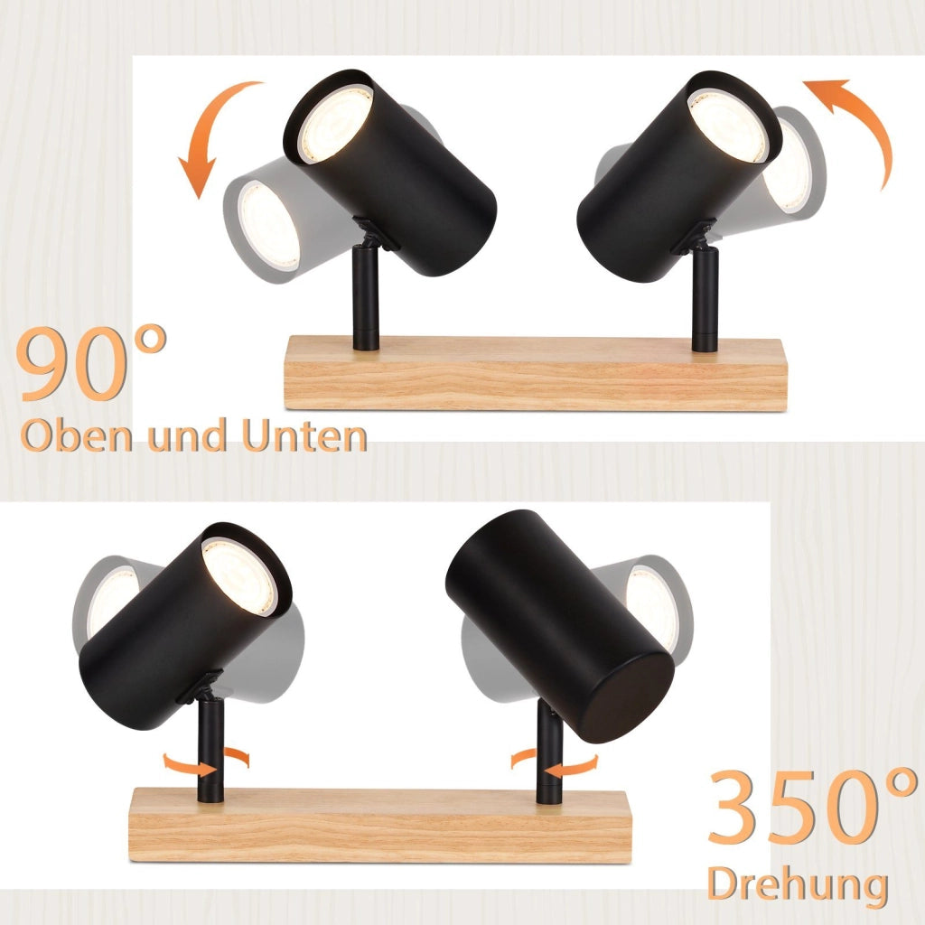 ZMH Faretto da soffitto Neri Legno 2 Lampade GU10 Stile Country per Soggiorno Corridoio Senza Lampadine