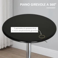 Tavolo Rotondo da Bar con Piano Girevole, Altezza Regolabile con Leva a Gas e Base in Acciaio, Φ61x76-97cm, Nero