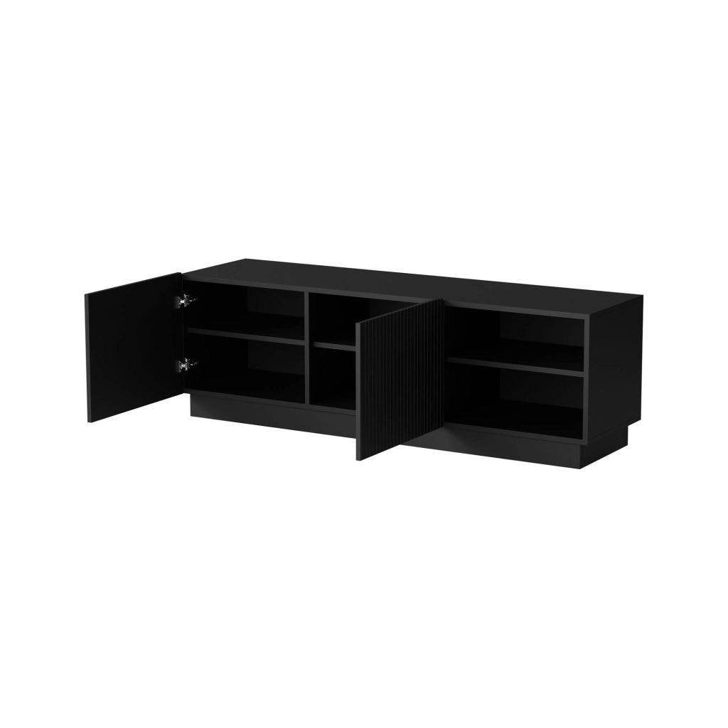 Mobile porta TV Finita, Madia da salotto con due ante battenti, Design minimal e moderno, 150x40 h48 cm, Nero
