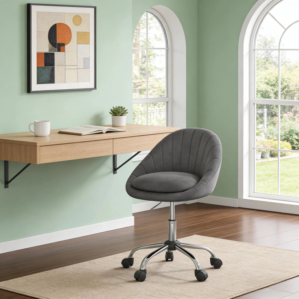 Sedia da ufficio girevole con Altezza Regolabile, Design Ergonomico e Ruote, in Velluto, Grigio Scuro