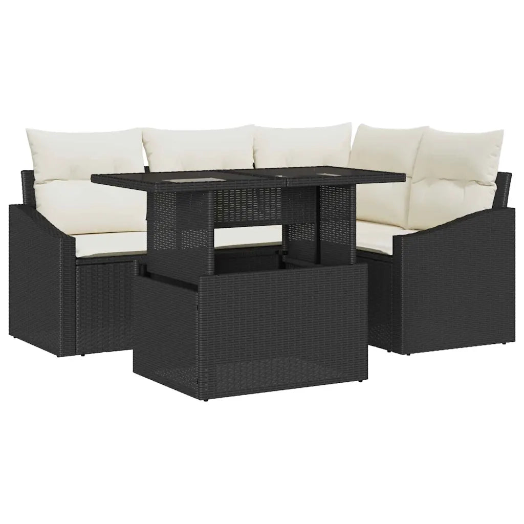 Set Divano da Giardino 5 pcs Nero e Crema polyrattan 3348993