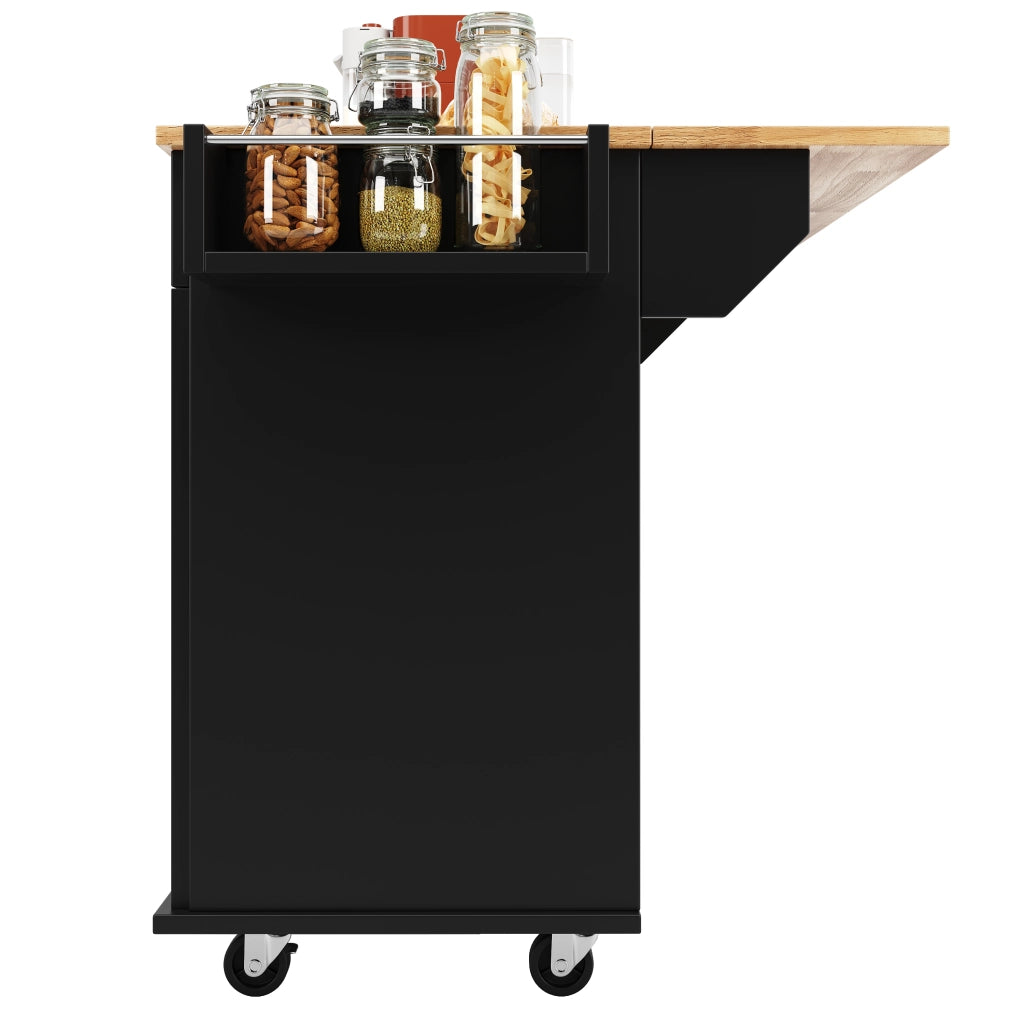 OKWISH Carrello da cucina con 2 cassetti, piano ribaltabile, portaasciugamani e ruote, MDF, 106 x 50 x 90.5 cm, nero