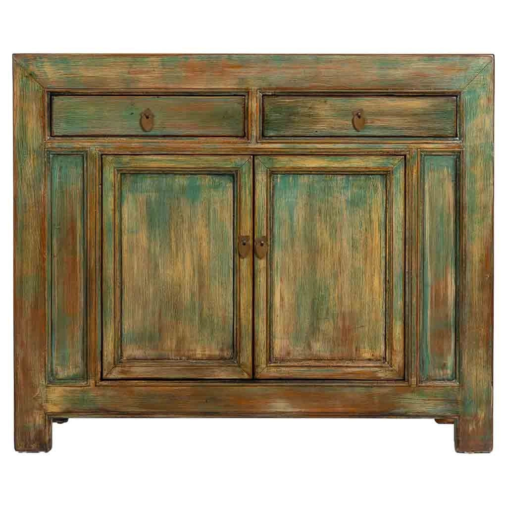Mobile da ingresso in legno verde invecchiato 115x45x95h cm