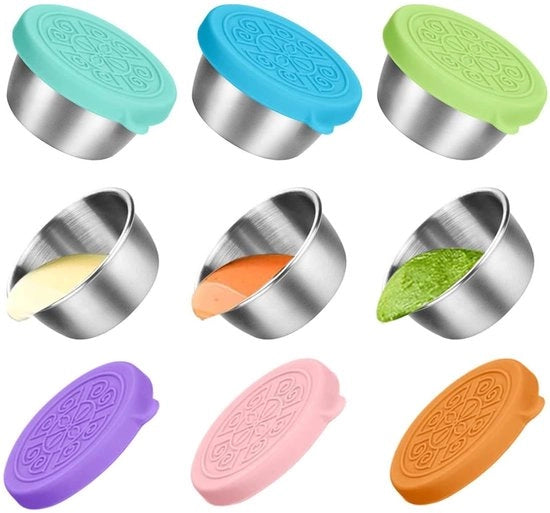 Contenitore per Insalata - Set da 6 - Acciaio Inossidabile - Imprerforato - Coperchio in Silicone - Resistenente al Lavastoviglie - Sostenibile - Contenitore per Salse