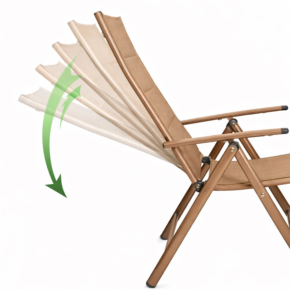Set 2 Sedie Sdraio Beige Pieghevoli e Salvaspazio con Schienale Alto Ergonomico