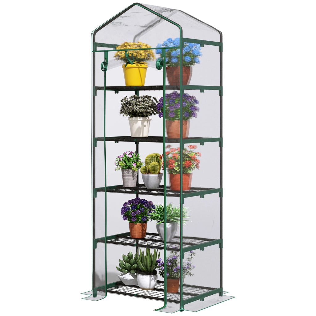 Serra da giardino in PVC con ripiani 5 livelli ¨C Minimal ¨C grigio/acciaio 69x49x193 cm