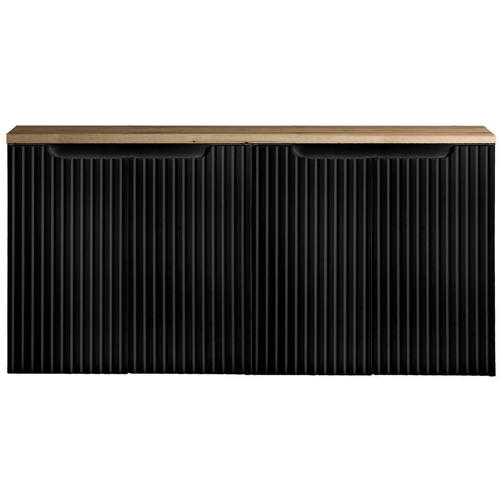 Mobile Sottolavabo Doppio NEWPORT da Parete con 4 Ante e Ripiano 120x60x40 cm - Nero/Effetto Rovere [en.casa]