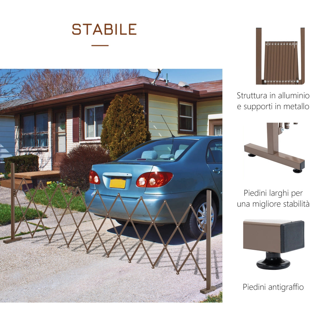 Recinzione per Giardino a Larghezza Regolabile. in Metallo e Alluminio. 300x31x103.5 cm. Marrone Scuro
