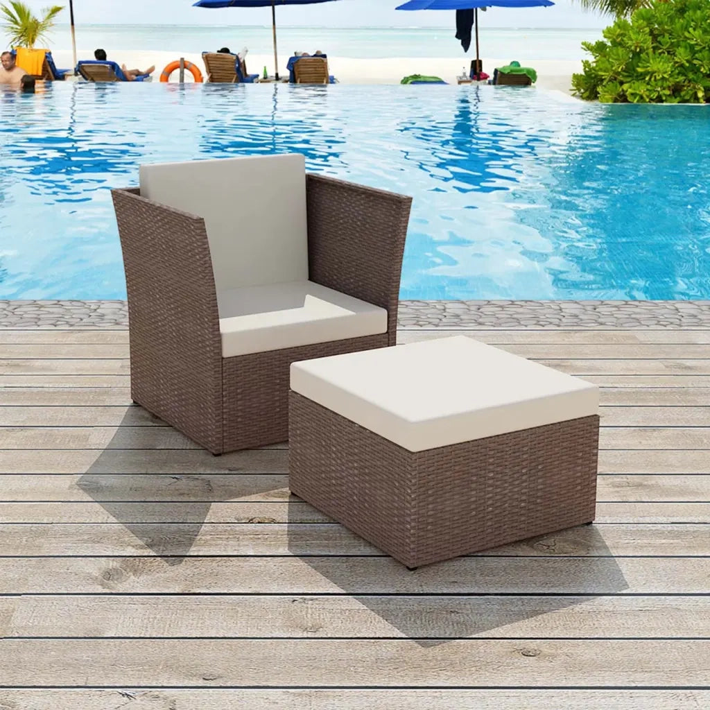 Sedia da Giardino con Poggiapiedi in Polyrattan Marrone 41980