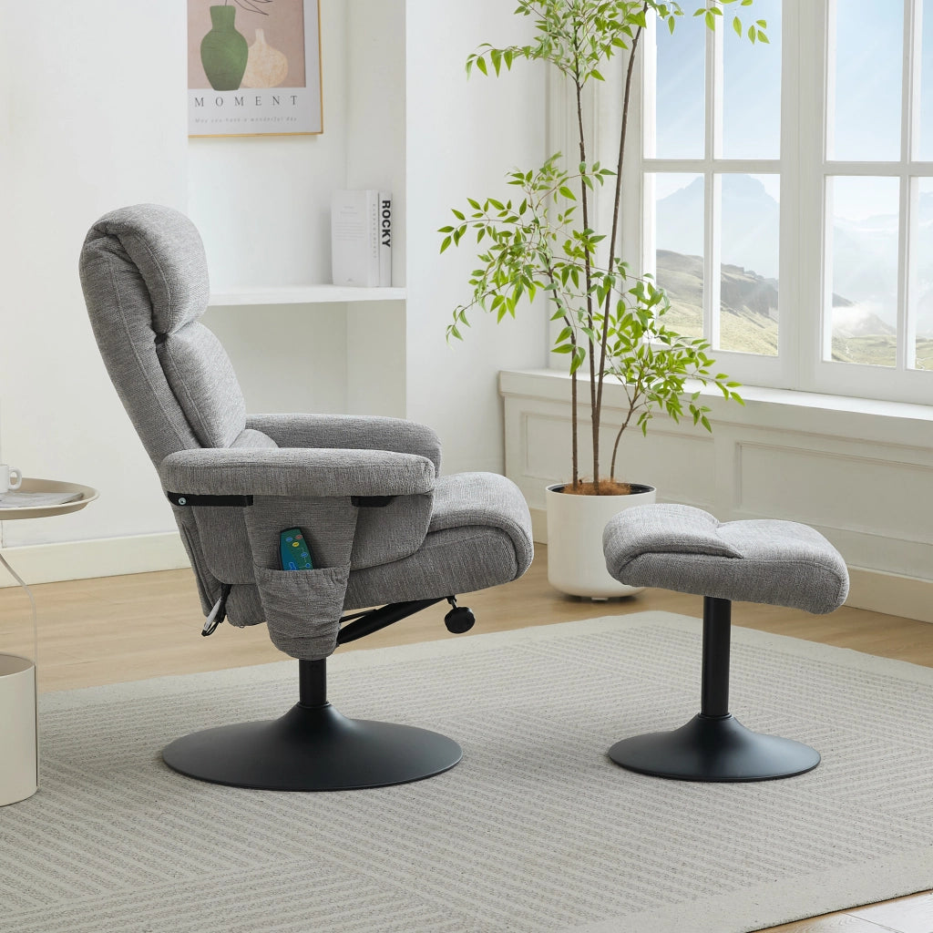Poltrona Relax Massaggio - Zephmum - Riscaldamento Elettrico - 360¡ã Girevole - Grigio Chenille