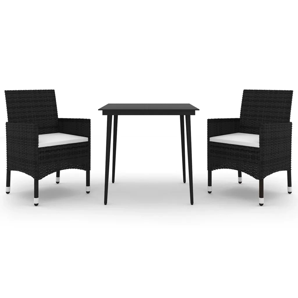 Set da Pranzo da Giardino 3 pz con Cuscini Polyrattan e Vetro 3099727