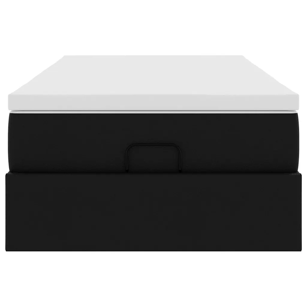 Struttura Letto Pouf con Materasso Nero 90x190 cm Similpelle
