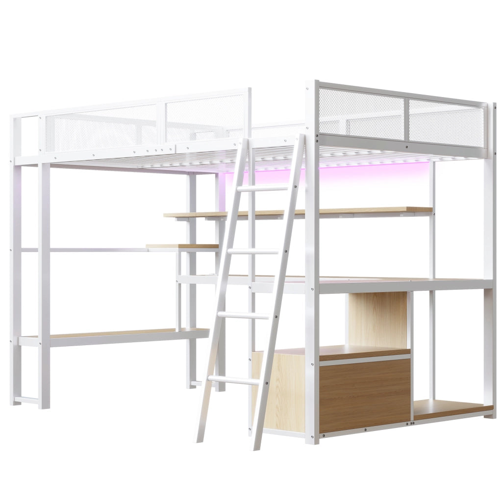 LETTO a soppalco gaming 140x200 cm in MDF e metallo bianco con LED