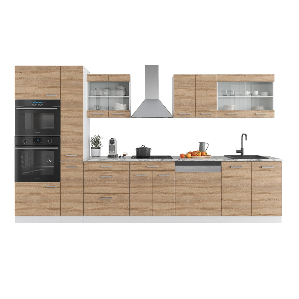 Cucina componibile R-Line Sonoma/Bianco 350 cm con armadio alto, PL Antracite Vicco