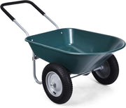 Carriola con 2 Ruote da Giardino, Carrello Resistente con Struttura in Acciaio Robusto, Ruote Pneumatiche 35,5 cm, Capacità 75L, Portata Max 100 kg (Verde)