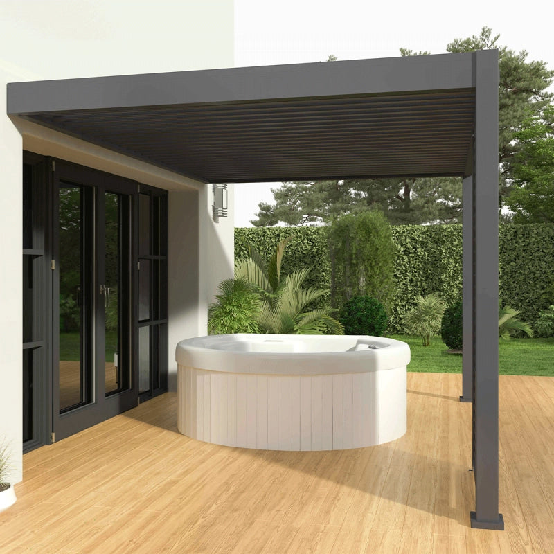 Pergola bioclimatica Ombréa addossata VS 3x4M antracite + 1 tenda 4M antracite