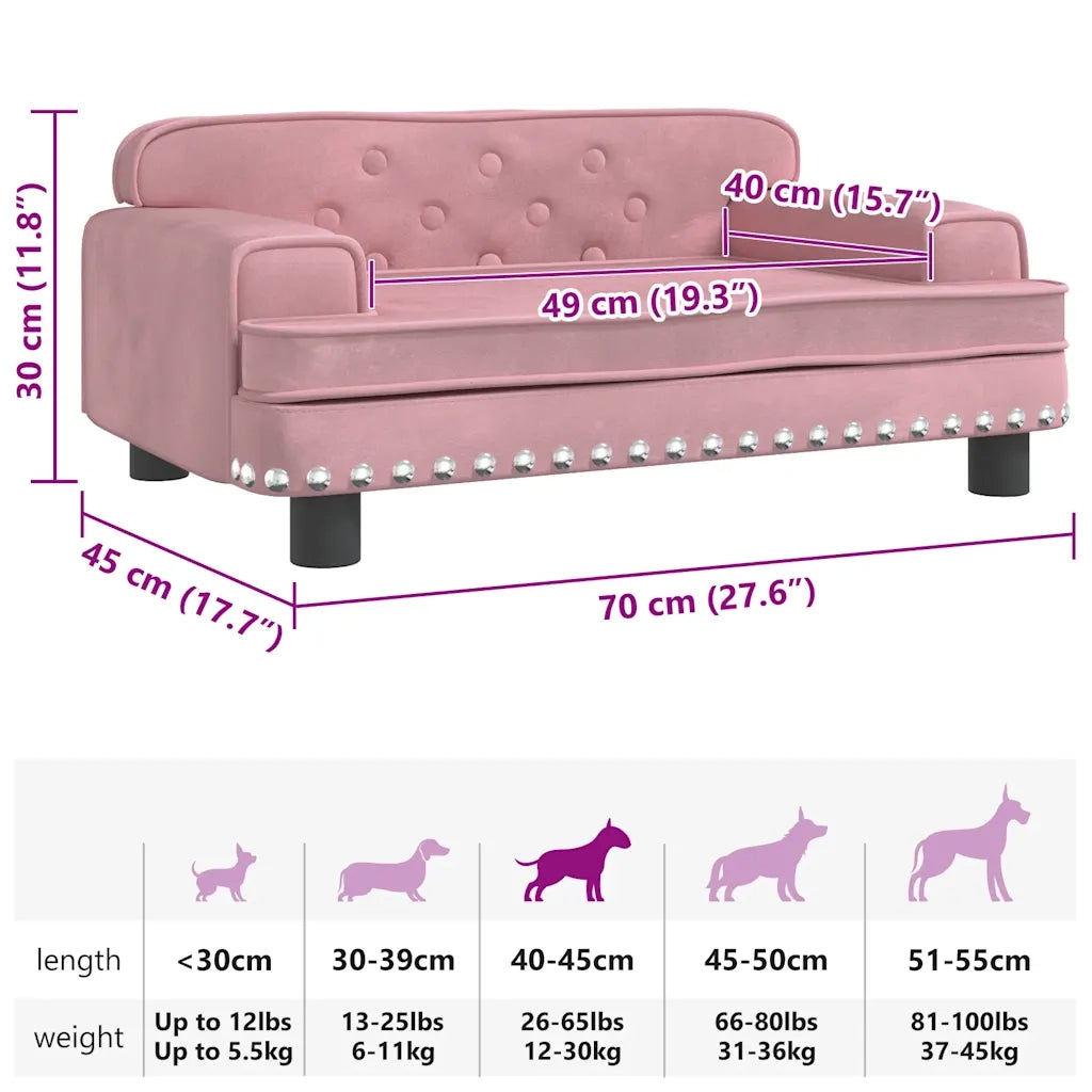 Lettino per Cani Rosa 70x45x30 cm in Velluto 171885