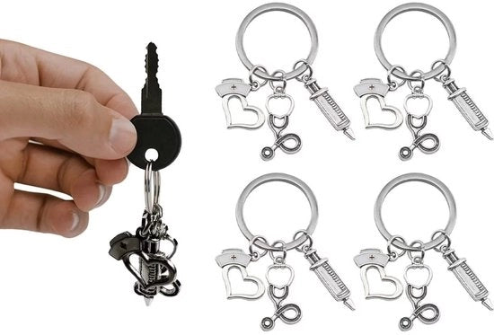 Set di 4 portechiavi - Combinazione creativa (stetoscopio/spazzola/dopobarba) - Regali per studenti di medicina - Regali per infermieri - Esperienza di shopping intelligente - Set di portechiavi