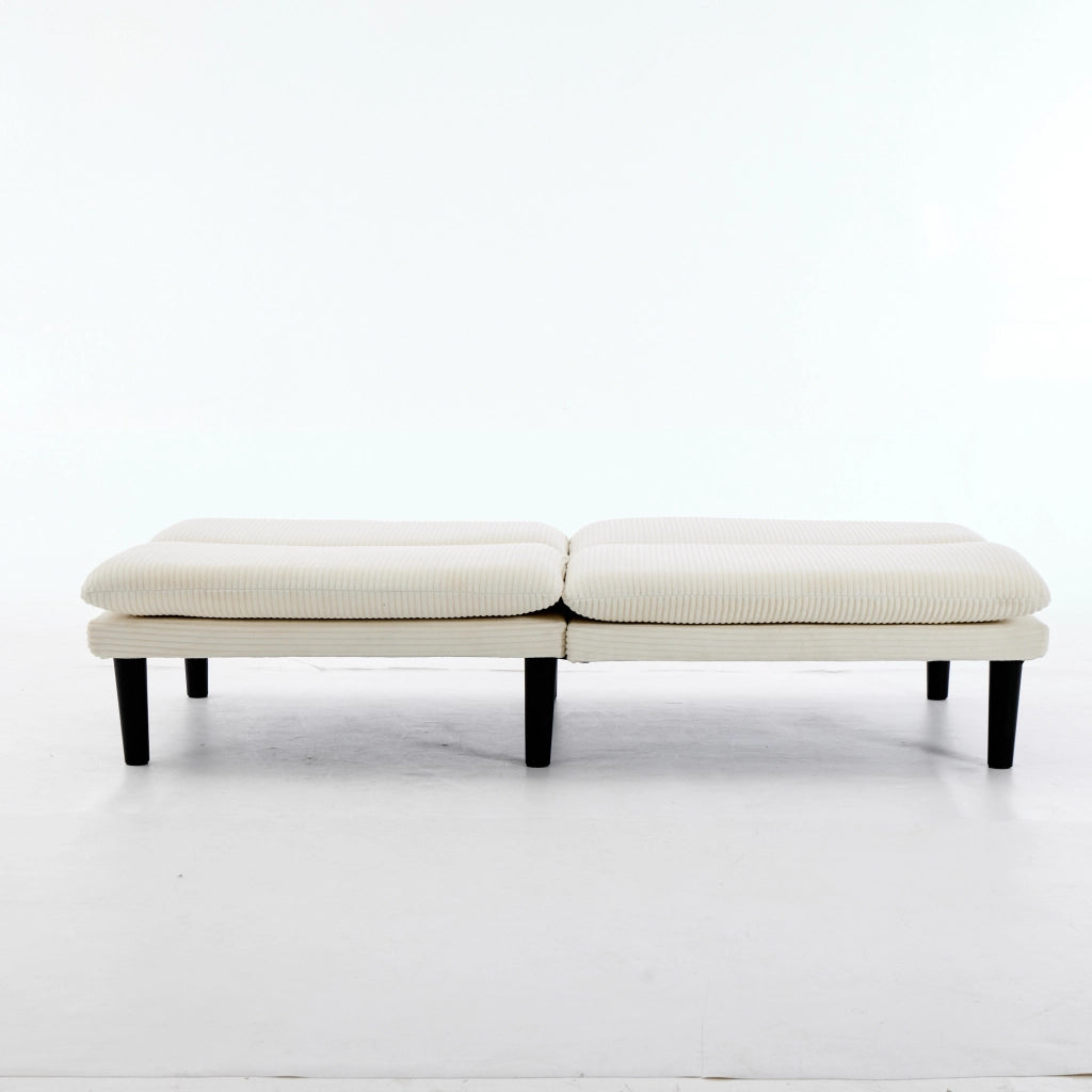 Divano letto a 2 posti con schienale reclinabile a 3 posizioni, rivestimento effetto velluto e struttura in legno, beige