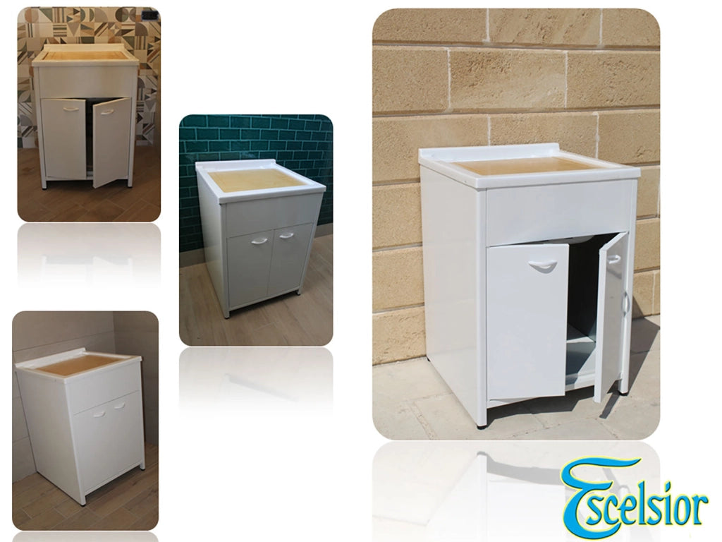 Mobile Lavatoio da Esterno in Polipropilene e Alluminio 60x50x83 cm Bianco