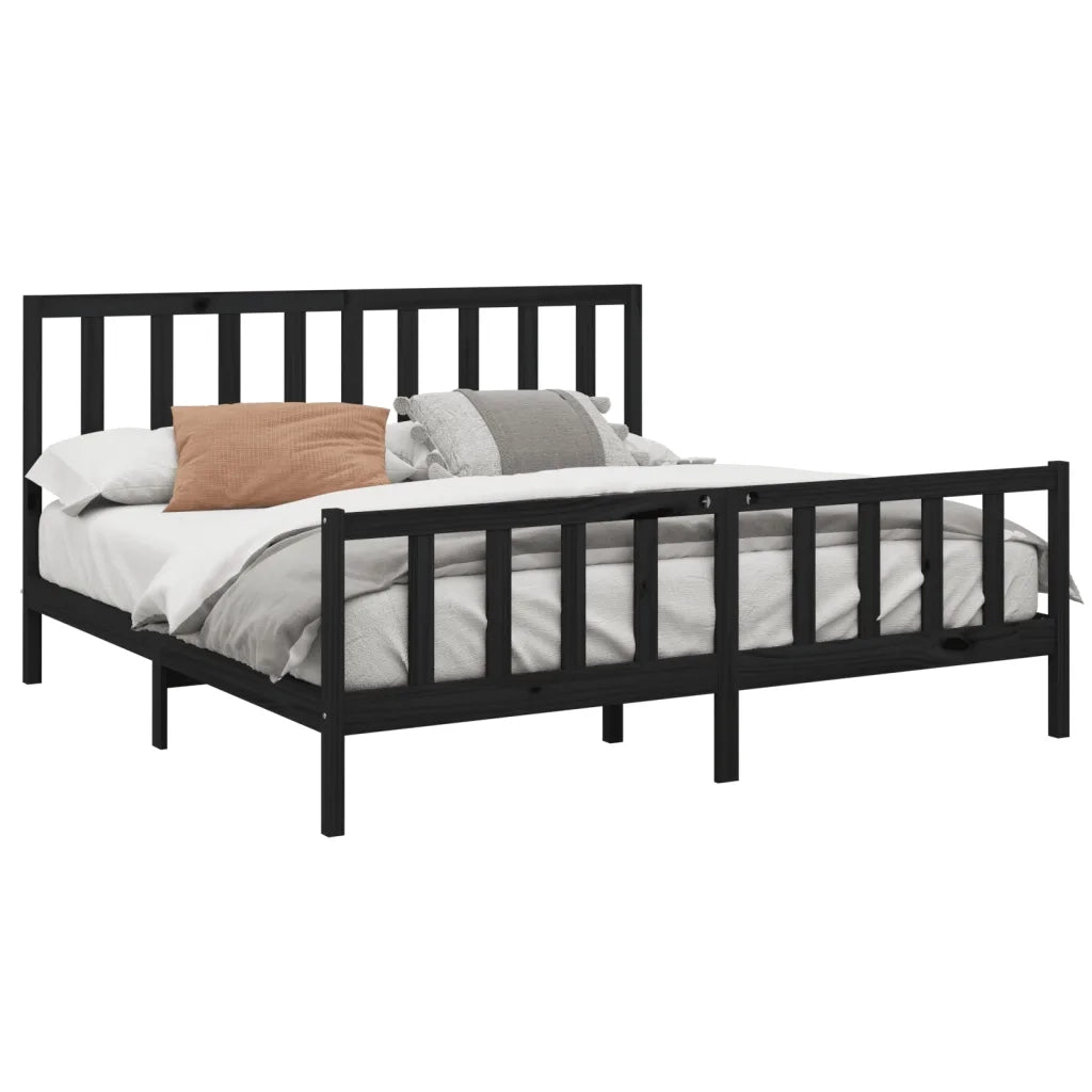 Letto matrimoniale | Letto per adulti | Giroletto Nero in Legno Massello di Pino 200x200 cm