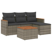 Set Divano da Giardino 5 pz | Set Salotto da Giardino con Cuscini Grigio in Polyrattan