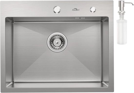 Scaletta angolare in acciaio inossidabile - lavandino incastrabile con dispenser detersivo - 1 pezzo - acciaio inossidabile - 55x45cm