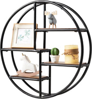 Mensola da Muro Design, Scaffale Rotondo da Parete, Libreria con 4 Ripiani Salvaspazio, per Cucina Camera da Letto Soggiorno, 55 x 55 x 11 cm