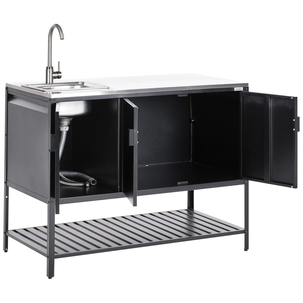 Armadietto da giardino in acciaio inox nero con 3 ante giardino cucina esterno