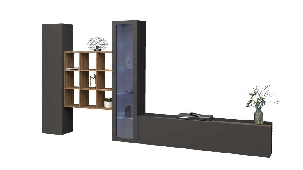 Parete attrezzata TV design moderno armadio antracite libreria in legno Ranil RT
