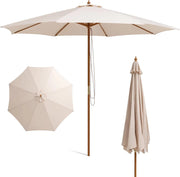 Ombrellone da Giardino 300 x 300 cm, Ombrellone Pieghevole con 8 Stecche di Bambù, 3 Altezze Regolabili, Ombrellone da Parasole Impermeabile, per Giardino Cortile Piscina (Beige)